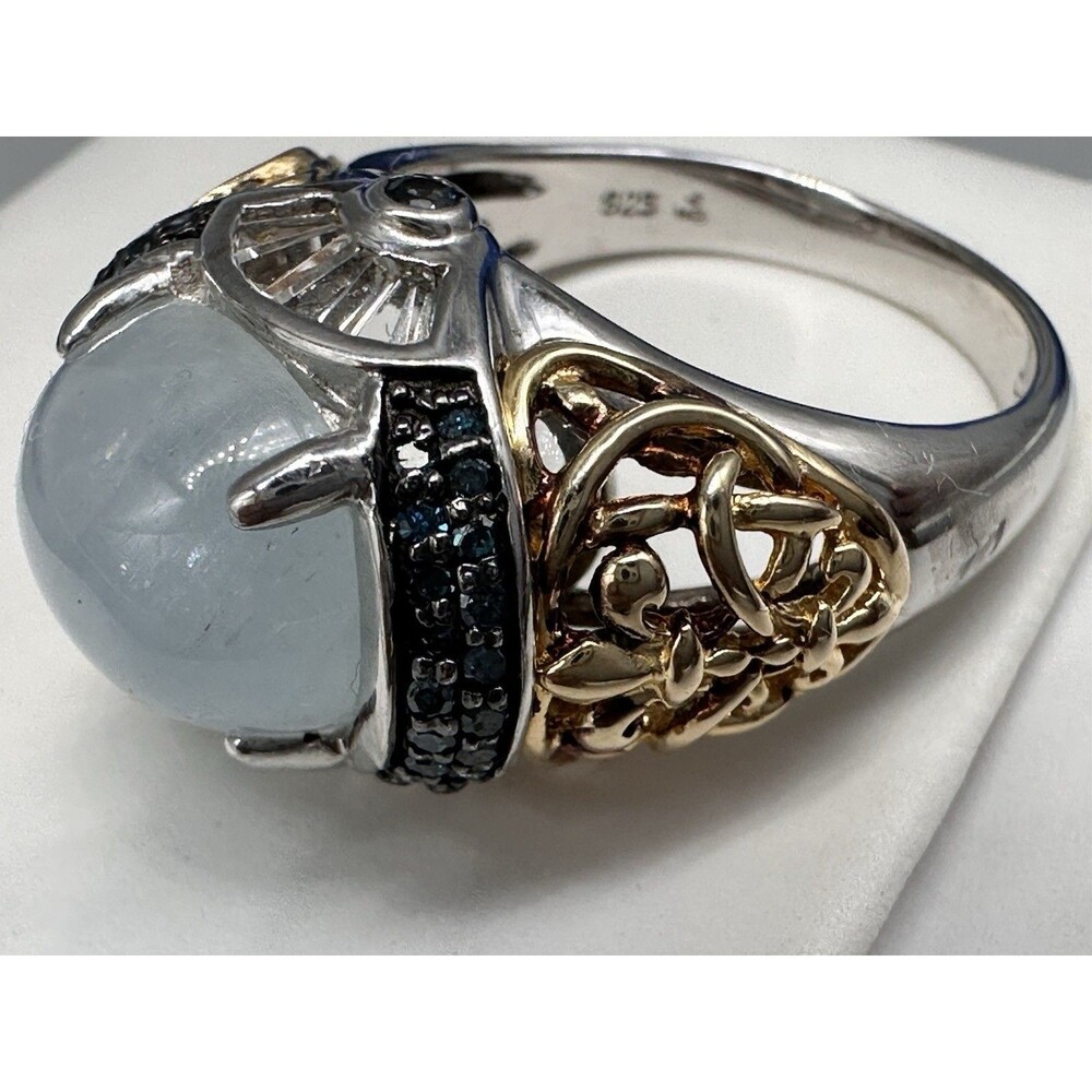 Victoria Wieck Aquamarine Cabochon Sterling Vermeil Art Deco Style Ring Size 8 - Picture 7 of 10